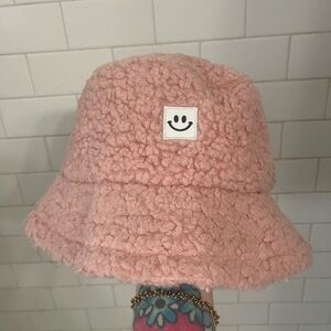 Pink fleeced bucket hat